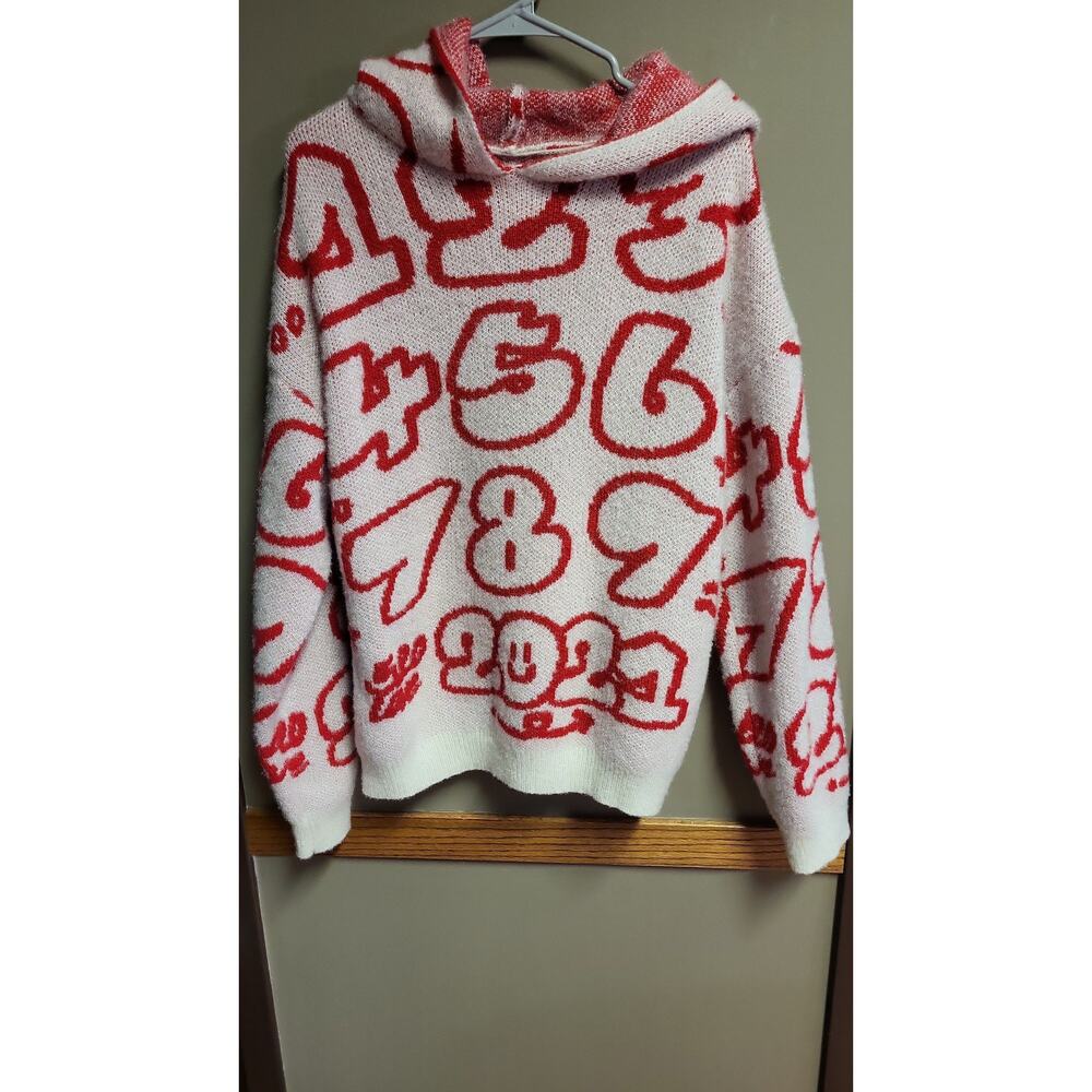 ROMWE Unisex Cartoon & Letter‎ Pattern Hooded Sweater